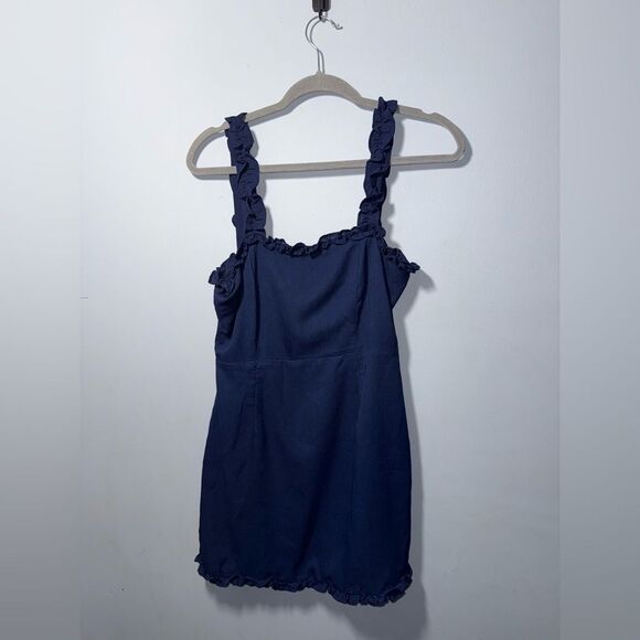 Superdown arabella ruffle mini dress in navy blue Size Medium EUC party holiday - Picture 2 of 8